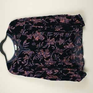Sundance Top Womens Petite Medium Black Thorn Velvet Burnout Floral Puff Sleeve
